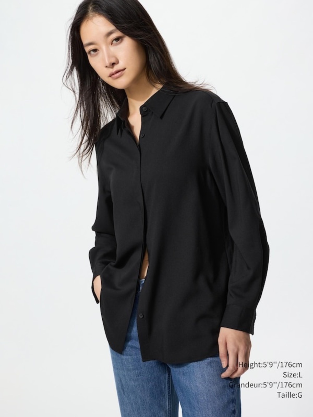 uniqlo rayon button up top shirt size S black